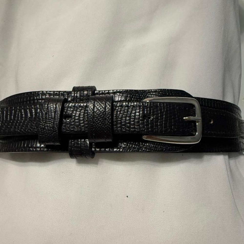 David Bhojwani Black Embossed‎ Leather Belt | Women's Designer | Size M